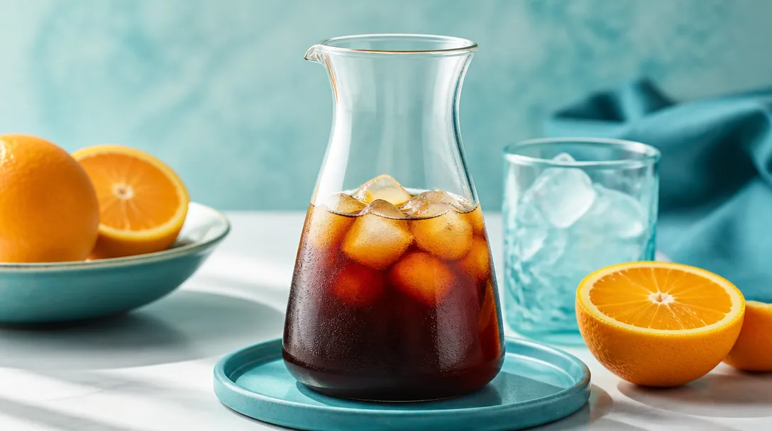 Cold brew-kaffe i glaskaraff med isbitar