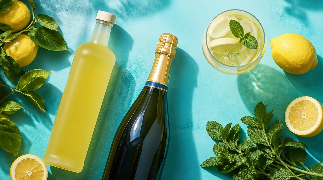 Limoncello Spritz ingredienser uppradade med citron och mynta