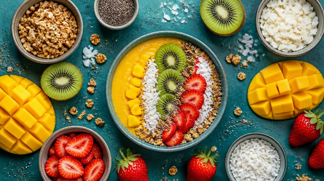 Smoothie bowl toppad med frukt, frön och granola